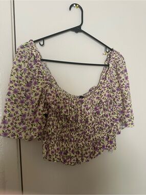 Zara Purple Floral Smocked Crop Top on Light Green
